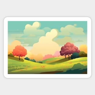 Abstract landscape with hills and trees and cloudy sky. Sticker